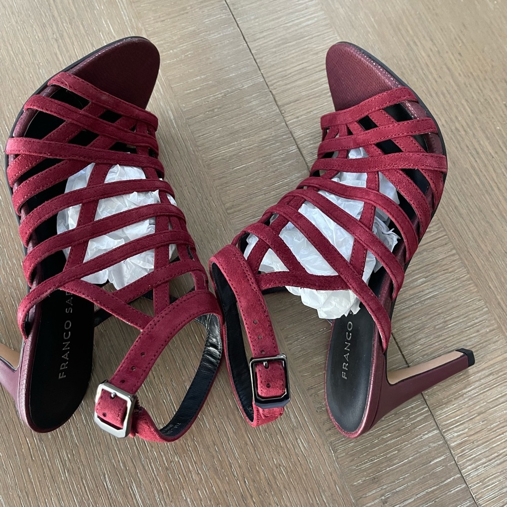 Franco Sarto Cage Sandal Burgundy Suede Size 7 - Picture 6 of 9